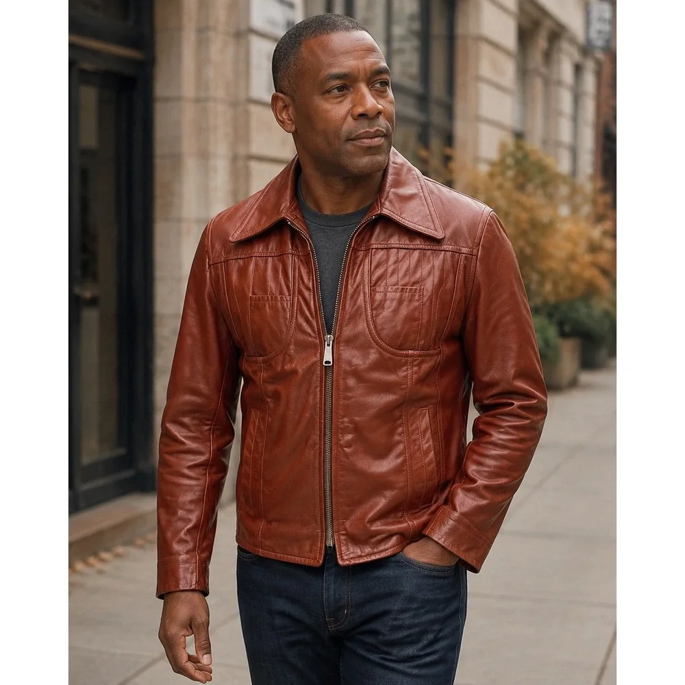 Vintage 70s Red Leather Jacket Men's Fight Club Tyler Durden Style Lined M